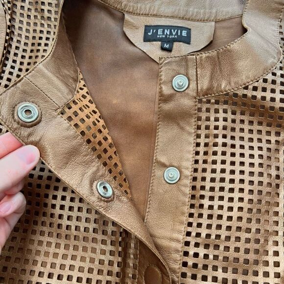 J’Envie Leather Jacket Metallic Copper 3/4 length sleeves snaps size women’s M - Picture 9 of 11